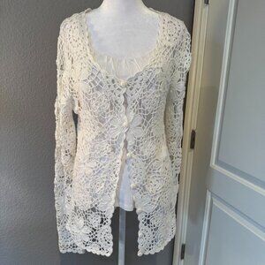 Mac & Jac Vintage Crocheted Cardigan, Size Large